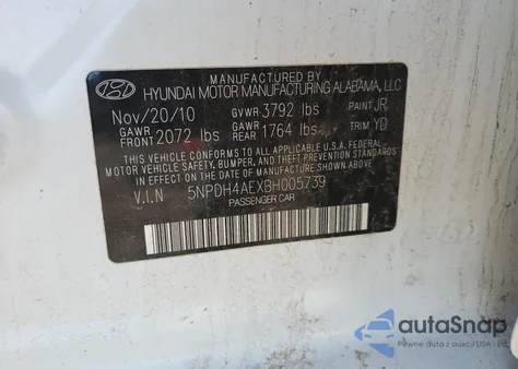 2011 Hyundai Elantra Gls from USA, damaged, VIN 5NPDH4AEXBH005739